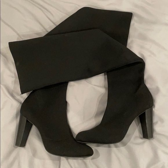 Black Heeled Over The Knee Sock Boots - Picture 6 of 8